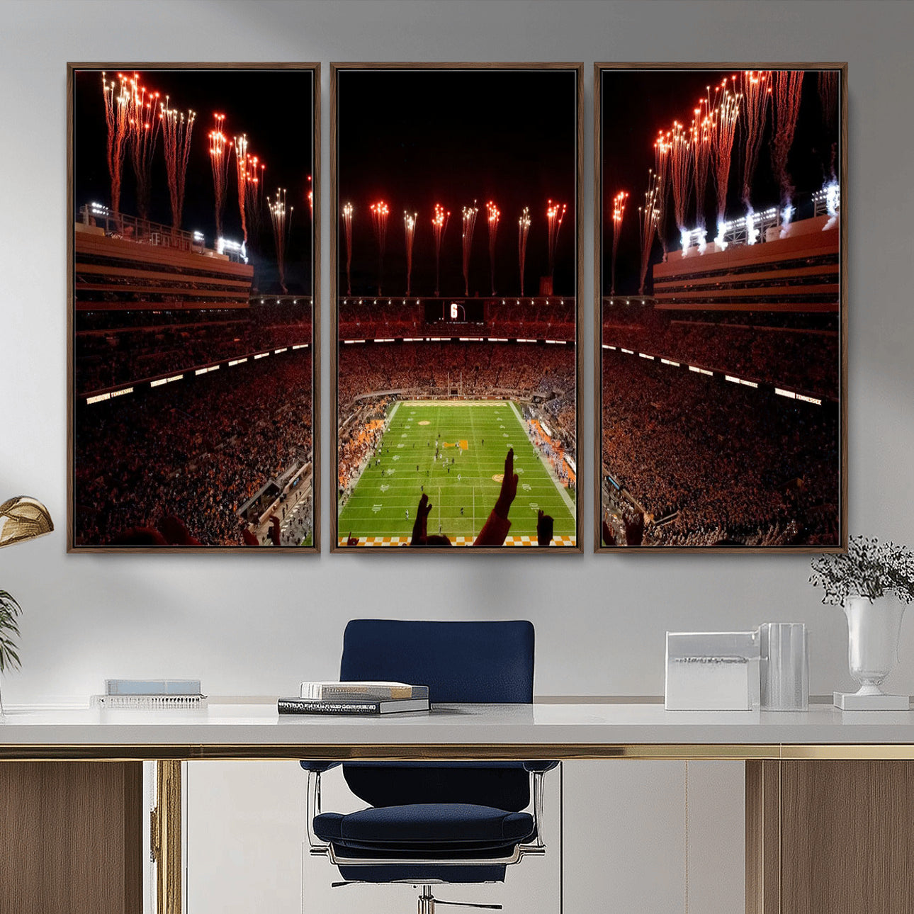 73358115-MGV-FC-48X32-3P - Tennessee Neyland Stadium Wall Art, Sports Arena Canvas Print, Panoramic Stadium Canvas Artwork for Home, Office