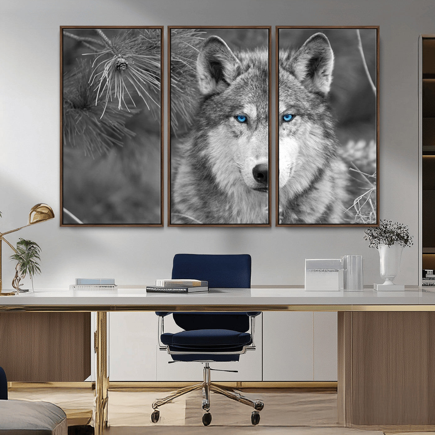 -Wild Wolf Blue Eye Wall Art Canvas Print