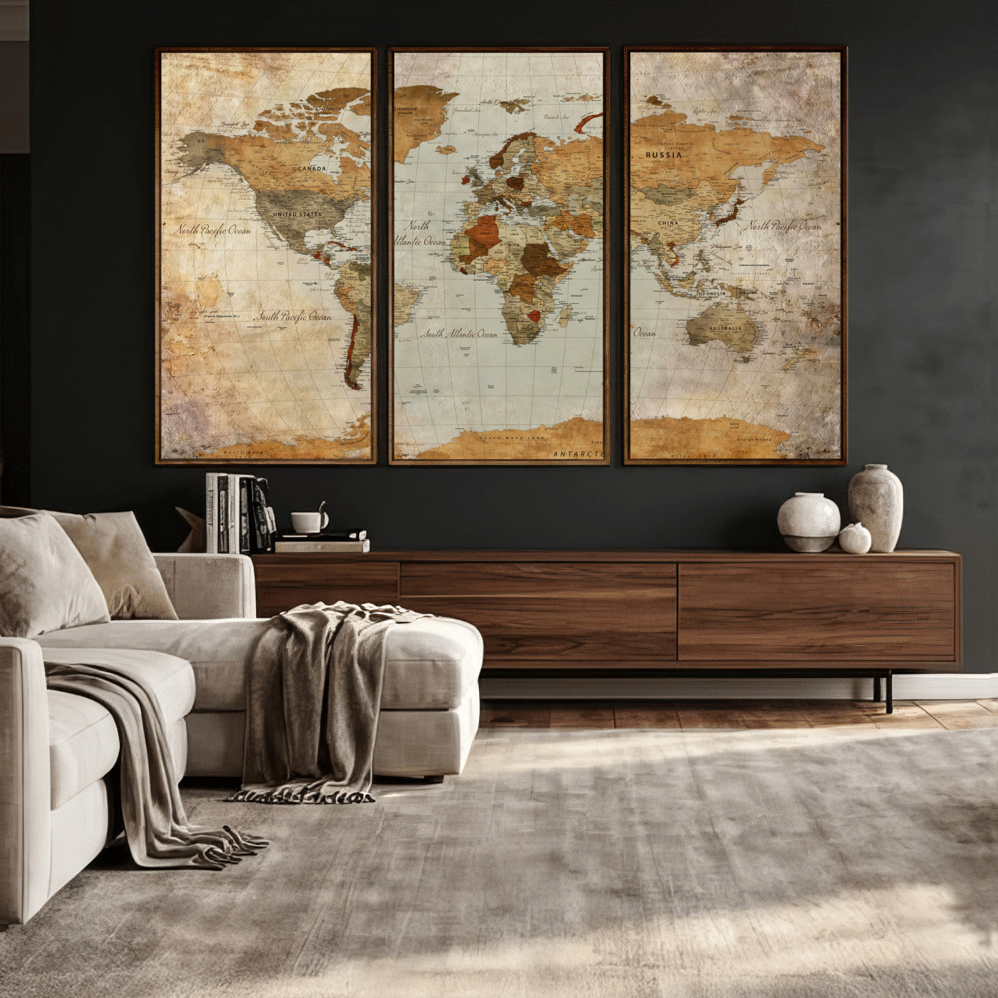 74176056-MGV-CV-36X24 - World Map Wall Art Canvas Print, Modern Decorative Framed Map Artwork Prints for Living Room, Office, Bedroom Wall Decor