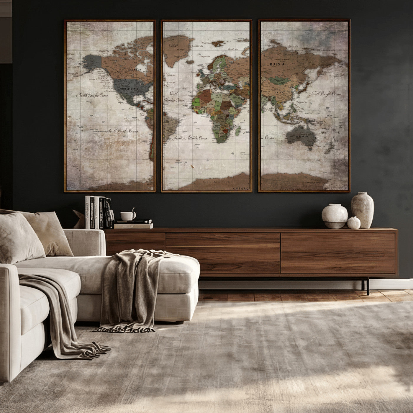 65393892-MGV-CV-36X24 - World Map Wall Art Canvas Print, Modern Decorative Framed Map Artwork Prints for Living Room, Office, Bedroom Wall Decor