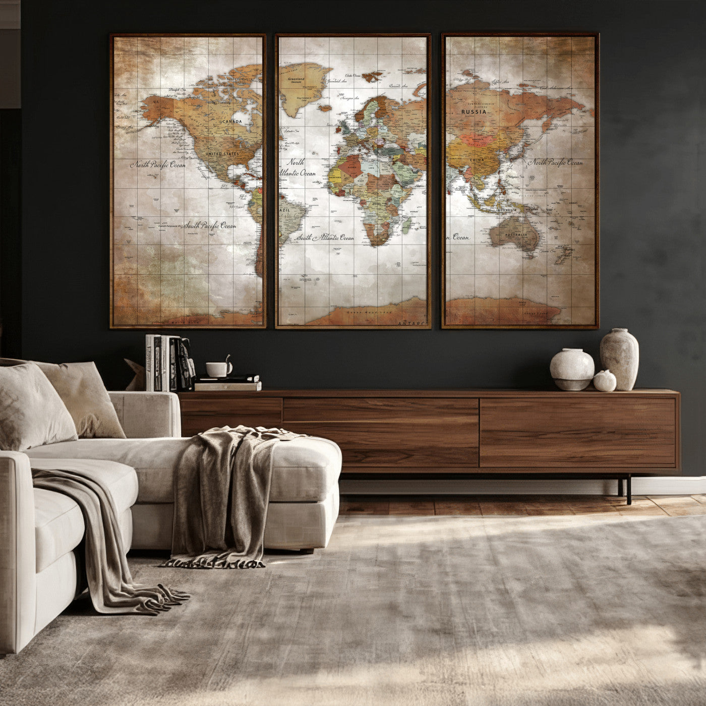 51643807-MGV-CV-36X24 - World Map Wall Art Canvas Print, Modern Decorative Framed Map Artwork Prints for Living Room, Office, Bedroom Wall Decor