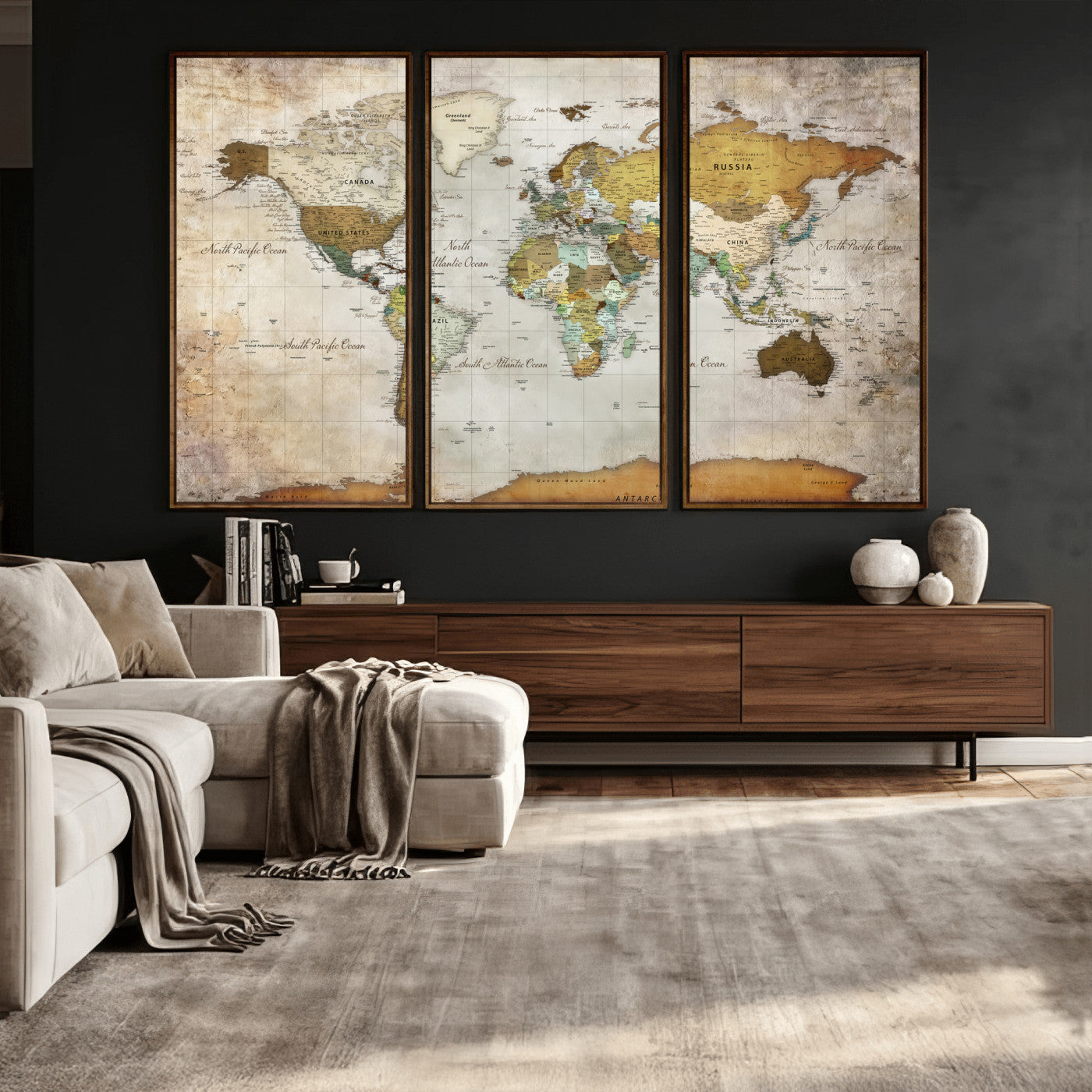 86108417-MGV-CV-36X24 - World Map Wall Art Canvas Print, Modern Decorative Framed Map Artwork Prints for Living Room, Office, Bedroom Wall Decor