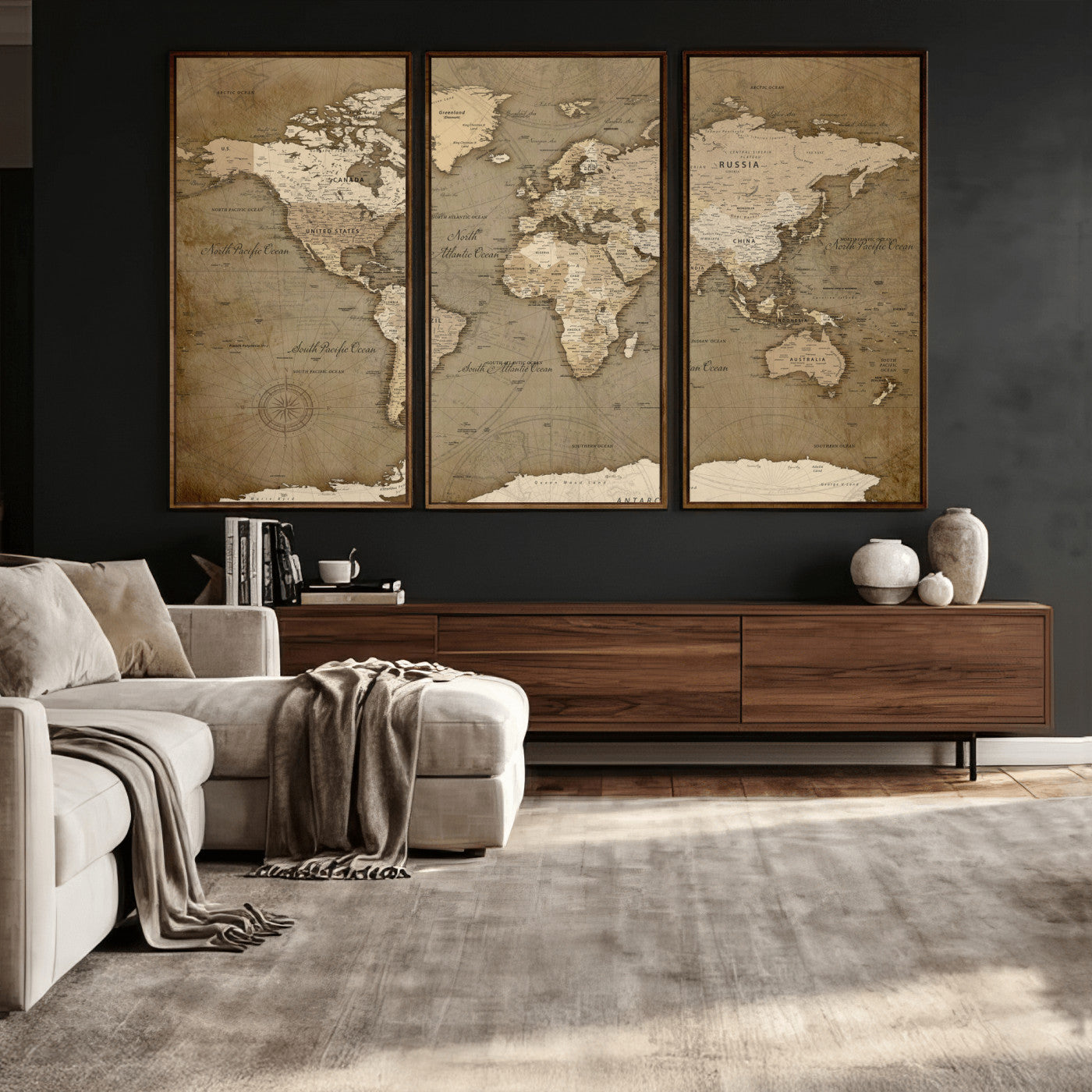 82314635-MGV-CV-36X24 - World Map Wall Art Canvas Print, Modern Decorative Framed Map Artwork Prints for Living Room, Office, Bedroom Wall Decor