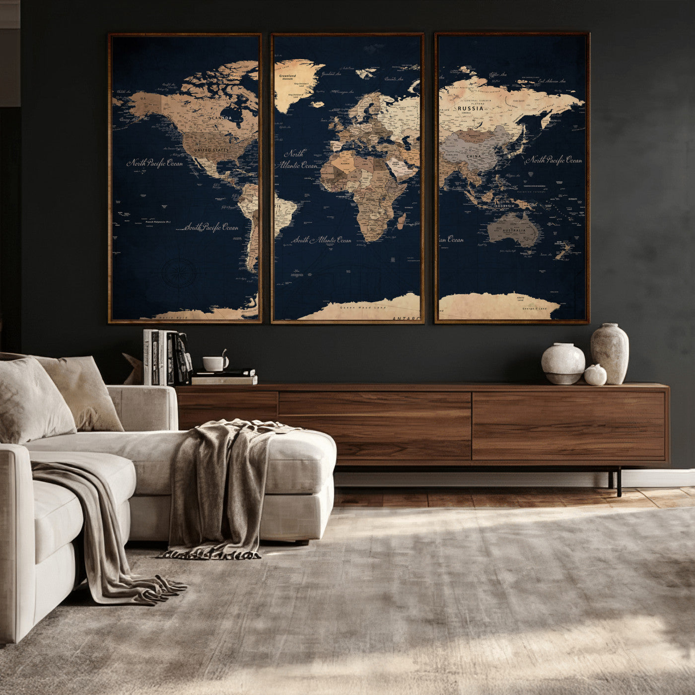 53971530-MGV-CV-36X24 - World Map Wall Art Canvas Print, Modern Decorative Framed Map Artwork Prints for Living Room, Office, Bedroom Wall Decor