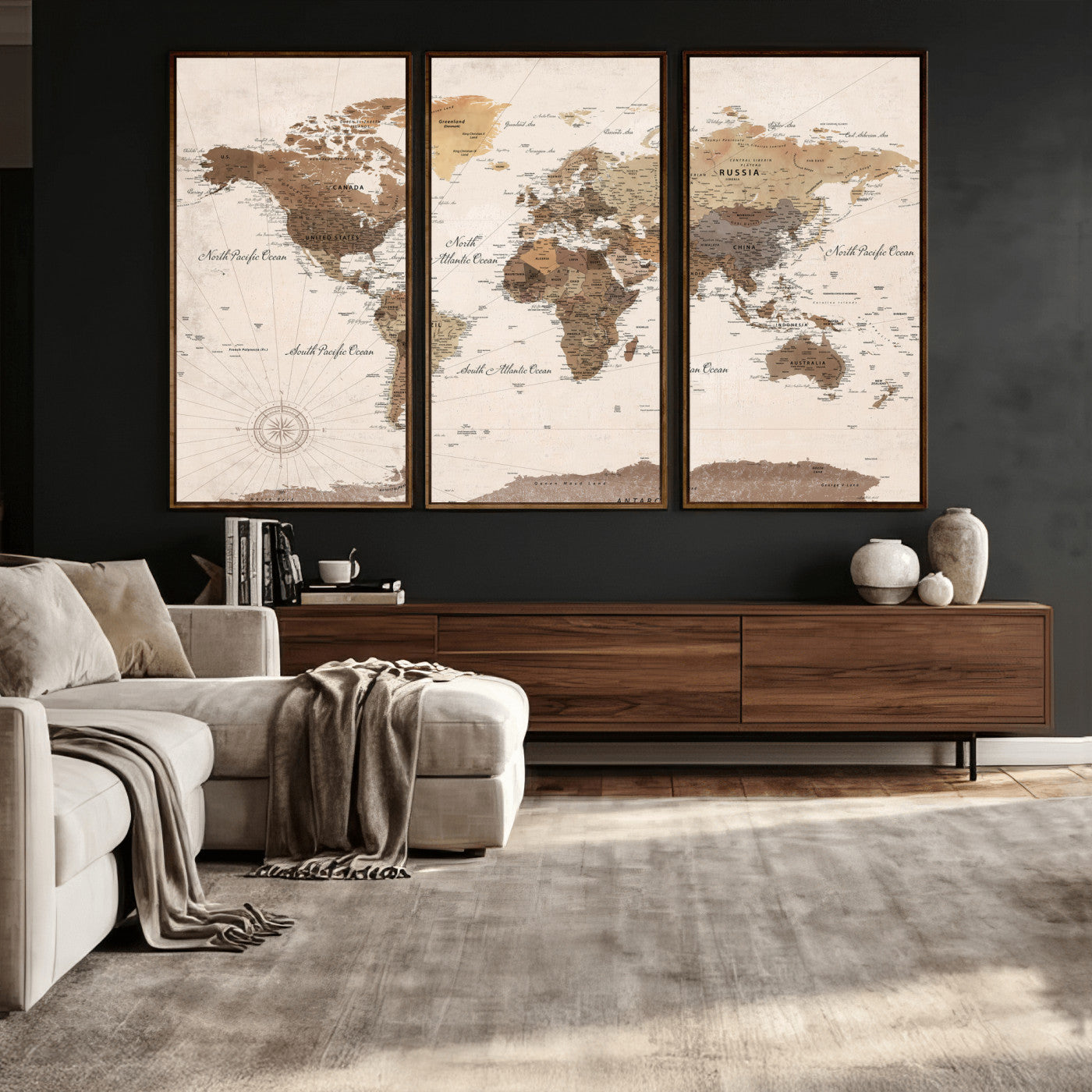 69860078-MGV-CV-36X24 - World Map Wall Art Canvas Print, Modern Decorative Framed Map Artwork Prints for Living Room, Office, Bedroom Wall Decor