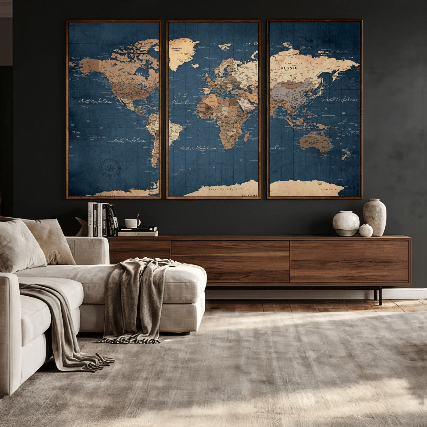 69886352-MGV-CV-36X24 - World Map Wall Art Canvas Print, Modern Decorative Framed Map Artwork Prints for Living Room, Office, Bedroom Wall Decor