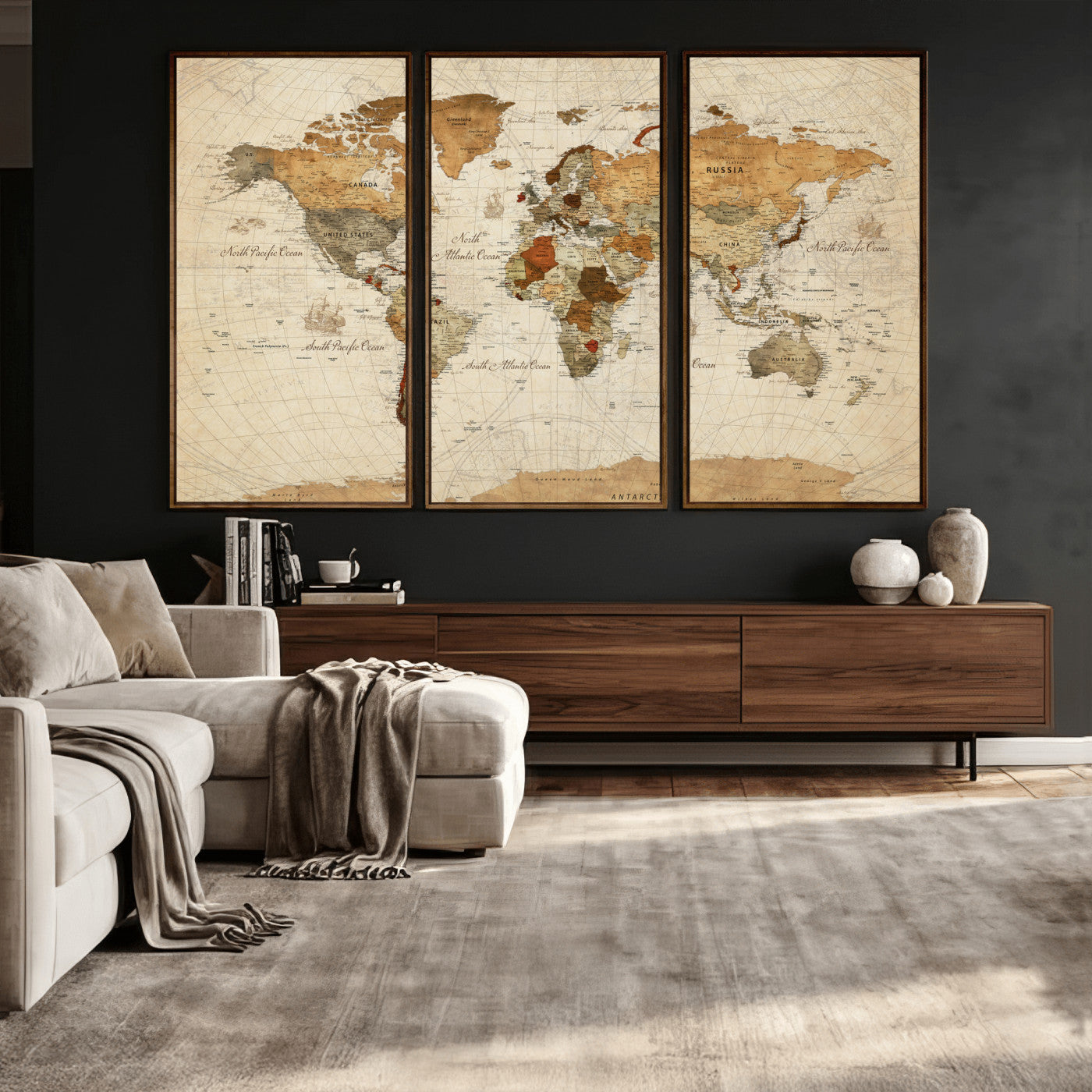 30704397-MGV-CV-36X24 - World Map Wall Art Canvas Print, Modern Decorative Framed Map Artwork Prints for Living Room, Office, Bedroom Wall Decor