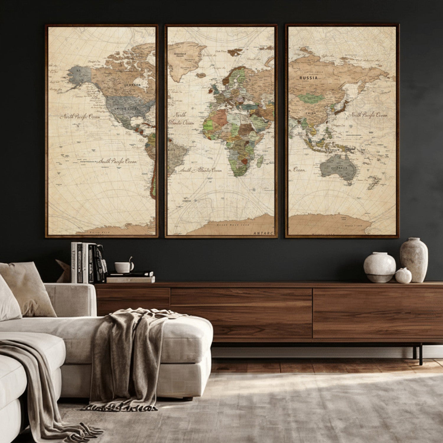 36735609-MGV-CV-36X24 - World Map Wall Art Canvas Print, Modern Decorative Framed Map Artwork Prints for Living Room, Office, Bedroom Wall Decor