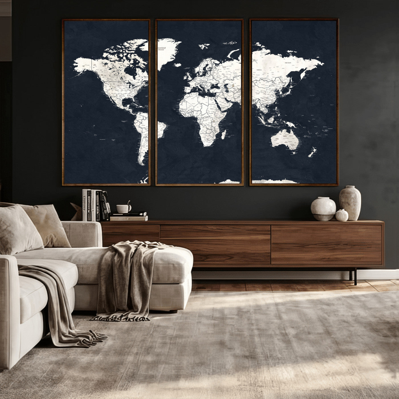 11963807-MGV-CV-36X24 - World Map Wall Art Canvas Print, Modern Decorative Framed Map Artwork Prints for Living Room, Office, Bedroom Wall Decor