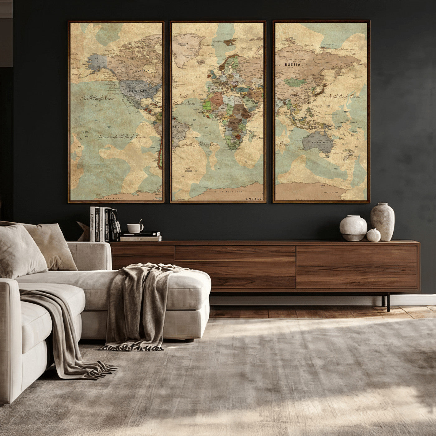 72396478-MGV-CV-36X24 - World Map Wall Art Canvas Print, Modern Decorative Framed Map Artwork Prints for Living Room, Office, Bedroom Wall Decor
