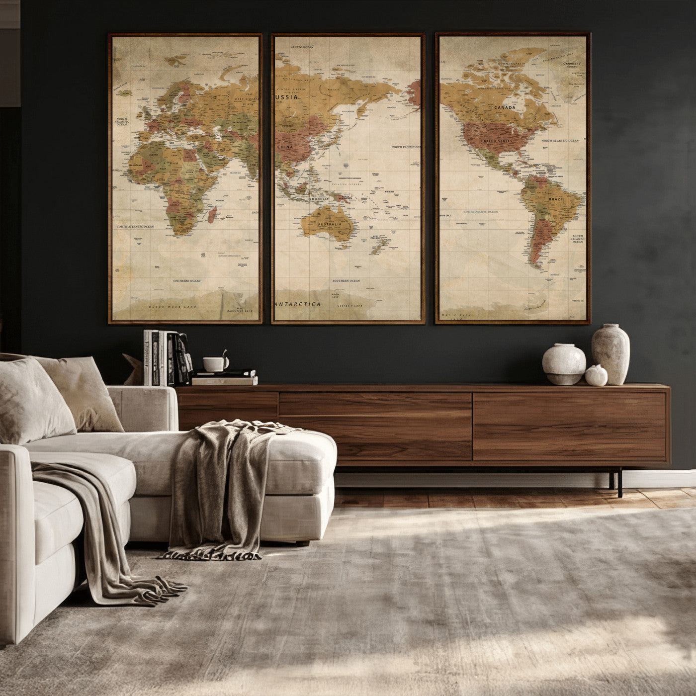 83478963-MGV-CV-36X24 - World Map Wall Art Canvas Print, Modern Decorative Framed Map Artwork Prints for Living Room, Office, Bedroom Wall Decor