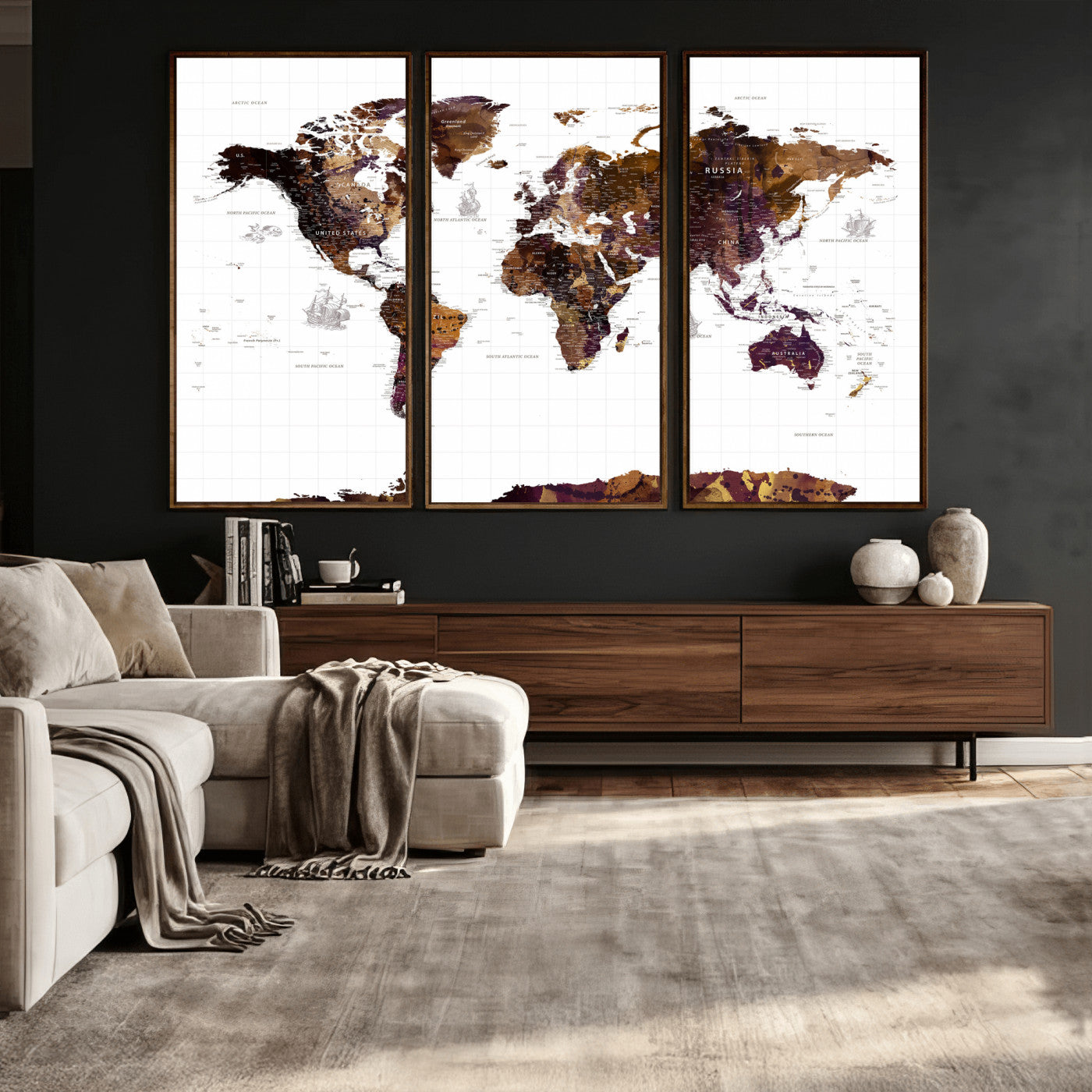 34792695-MGV-CV-36X24 - World Map Wall Art Canvas Print, Modern Decorative Framed Map Artwork Prints for Living Room, Office, Bedroom Wall Decor