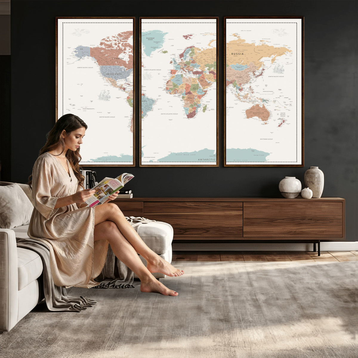 63447567-MGV-CV-36X24 - Pastel Colors World Map Wall Art Canvas Print