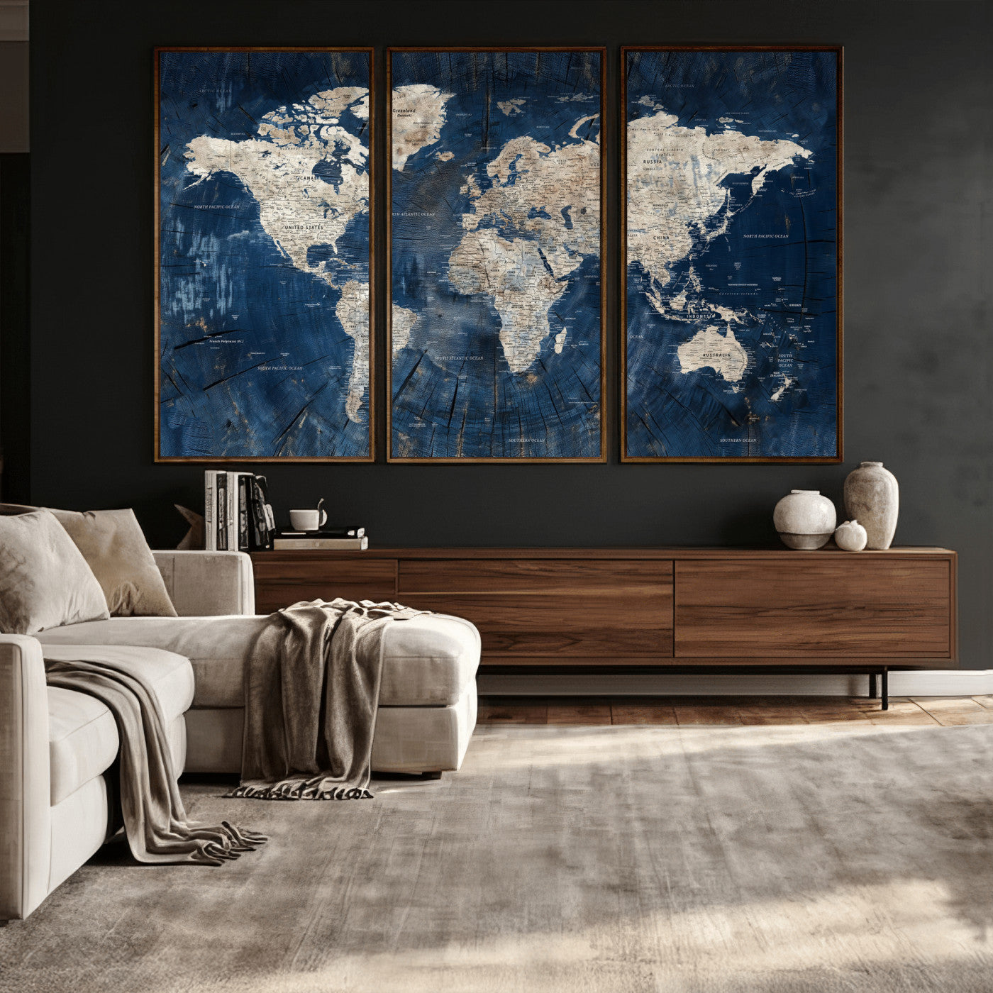56126010-MGV-CV-36X24 - World Map Wall Art Canvas Print, Modern Decorative Framed Map Artwork Prints for Living Room, Office, Bedroom Wall Decor
