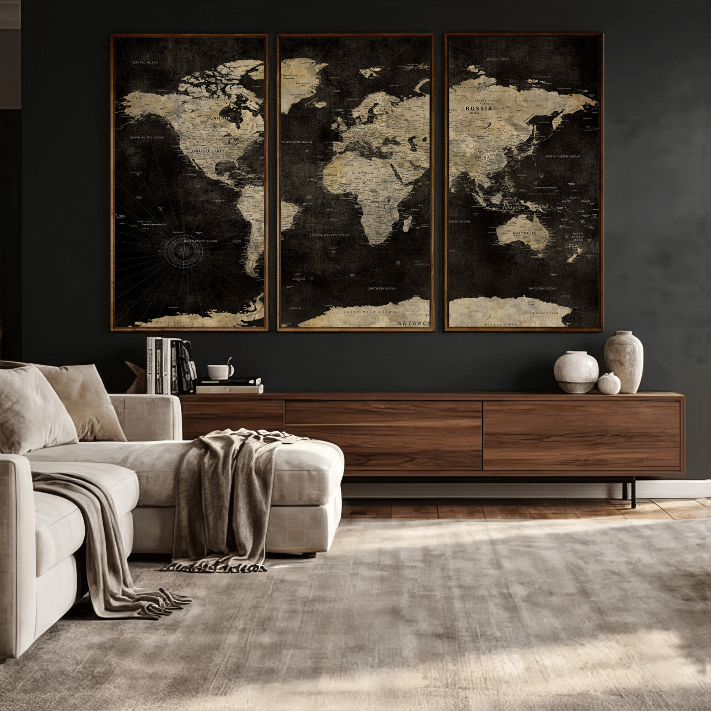 60653880-MGV-CV-36X24 - World Map Wall Art Canvas Print, Modern Decorative Framed Map Artwork Prints for Living Room, Office, Bedroom Wall Decor