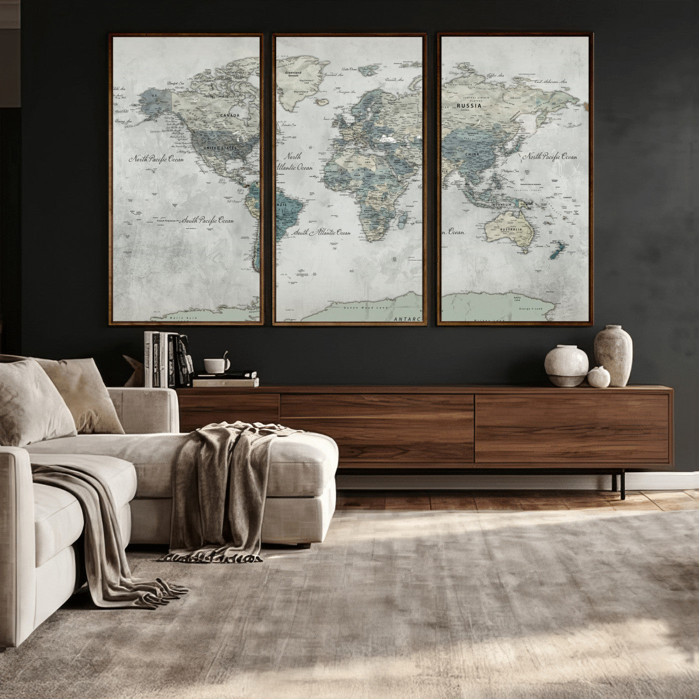 91132939-MGV-CV-36X24 - World Map Wall Art Canvas Print, Modern Decorative Framed Map Artwork Prints for Living Room, Office, Bedroom Wall Decor