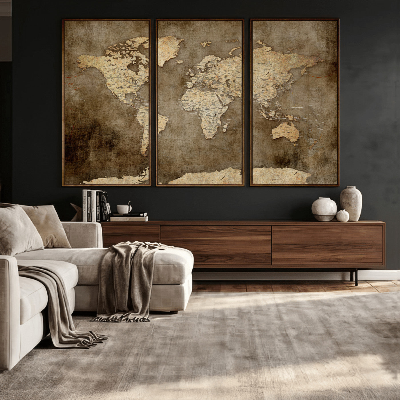 35847542-MGV-CV-36X24 - World Map Wall Art Canvas Print, Modern Decorative Framed Map Artwork Prints for Living Room, Office, Bedroom Wall Decor