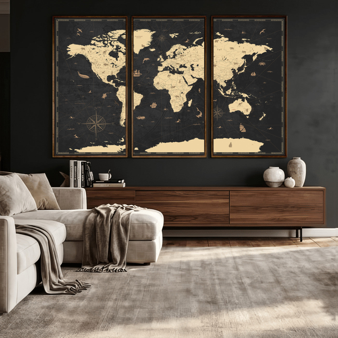 75220264-MGV-CV-36X24 - World Map Wall Art Canvas Print, Modern Decorative Framed Map Artwork Prints for Living Room, Office, Bedroom Wall Decor