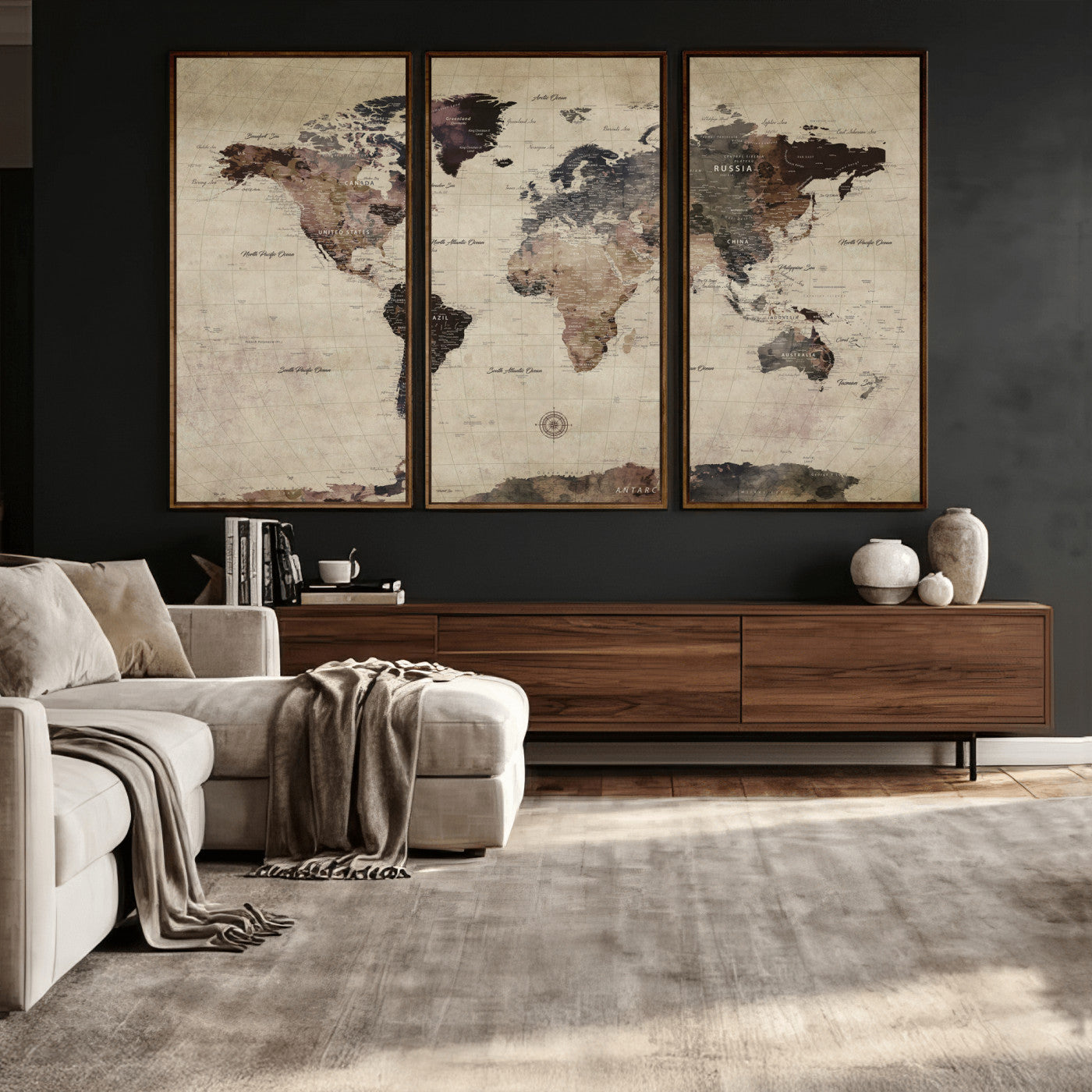 60560672-MGV-CV-36X24 - World Map Wall Art Canvas Print, Modern Decorative Framed Map Artwork Prints for Living Room, Office, Bedroom Wall Decor