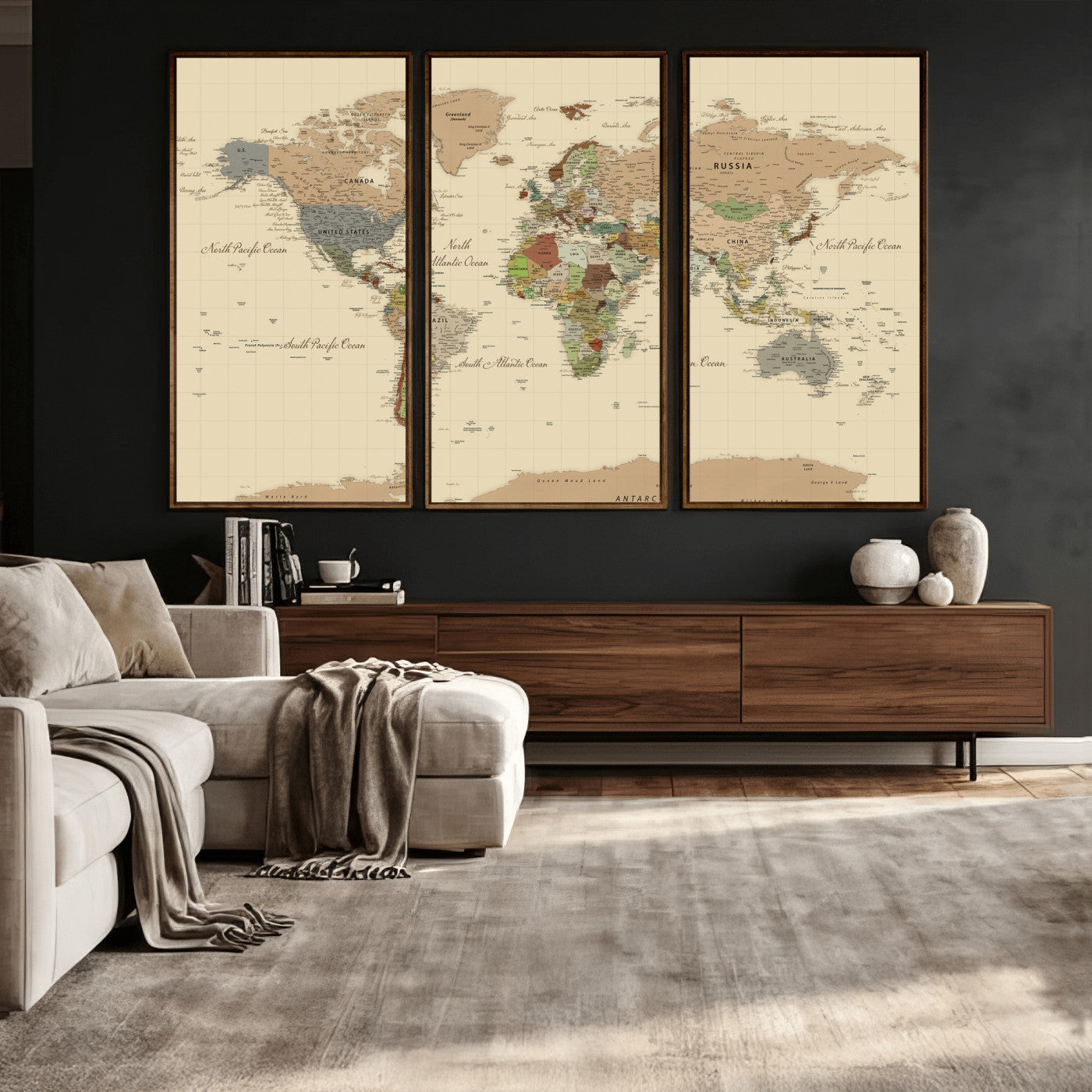 31407854-MGV-CV-36X24 - World Map Wall Art Canvas Print, Modern Decorative Framed Map Artwork Prints for Living Room, Office, Bedroom Wall Decor