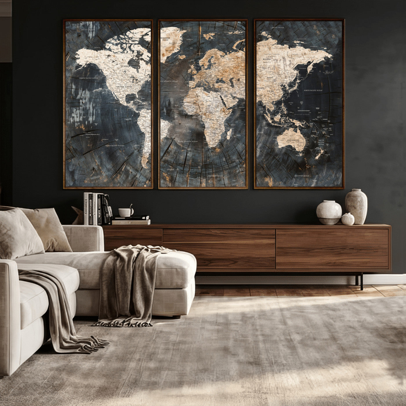 89162112-MGV-CV-36X24 - World Map Wall Art Canvas Print, Modern Decorative Framed Map Artwork Prints for Living Room, Office, Bedroom Wall Decor