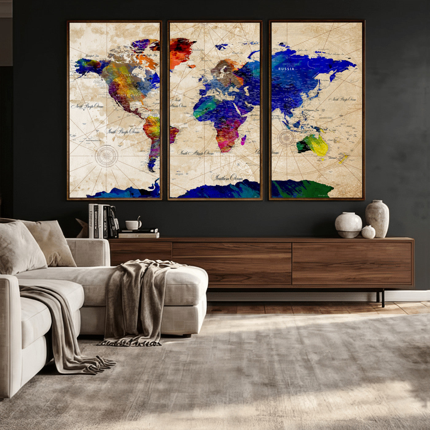 26284075-MGV-CV-36X24 - World Map Wall Art Canvas Print, Modern Decorative Framed Map Artwork Prints for Living Room, Office, Bedroom Wall Decor