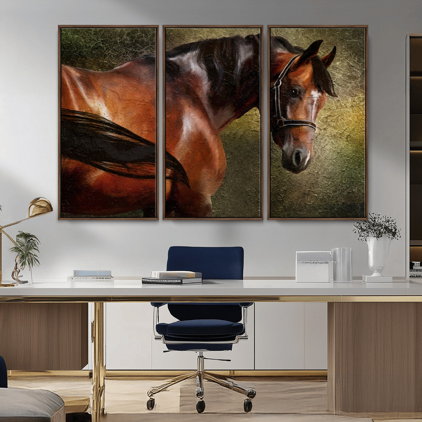 76810-MGV-CV-36X24-Majestic Brown Horse Wall Art Canvas Print – Framed Equestrian Artwork with Elegant Stallion Artwork for Home or Office Decor