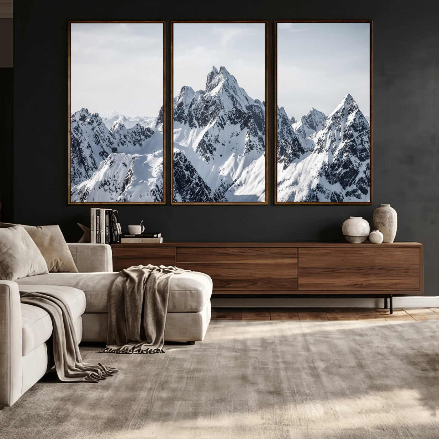 33126265-MGV-CV-36X24 - Snowy Mountain Range Canvas Print, Alpine Peaks Landscape Wall Art, Framed Canvas Ready to Hang
