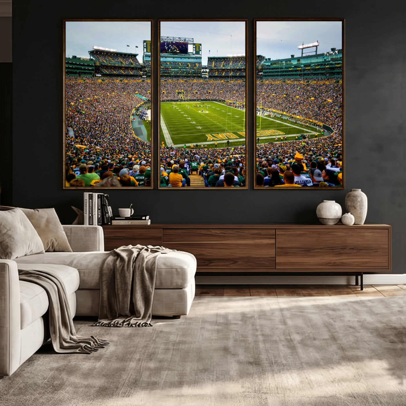56521752-MGV-CV-36X24 - Green Bay Packers Stadium Wall Art Canvas Print, Lambeau Field Football Stadium Artwork, Framed Wall Art Ready to Hang