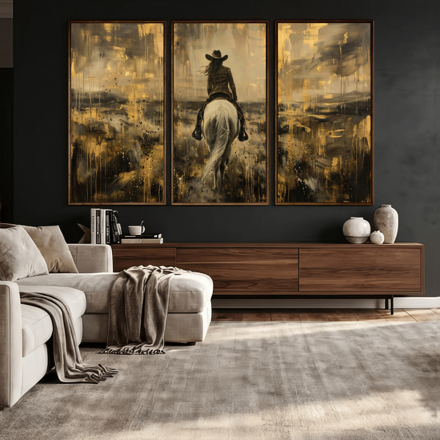 20465530-MGV-CV-36X24 - Cowgirl Wall Art Canvas Print, Western Horse Rider Wall Art, Framed Wall Art Ready to Hang