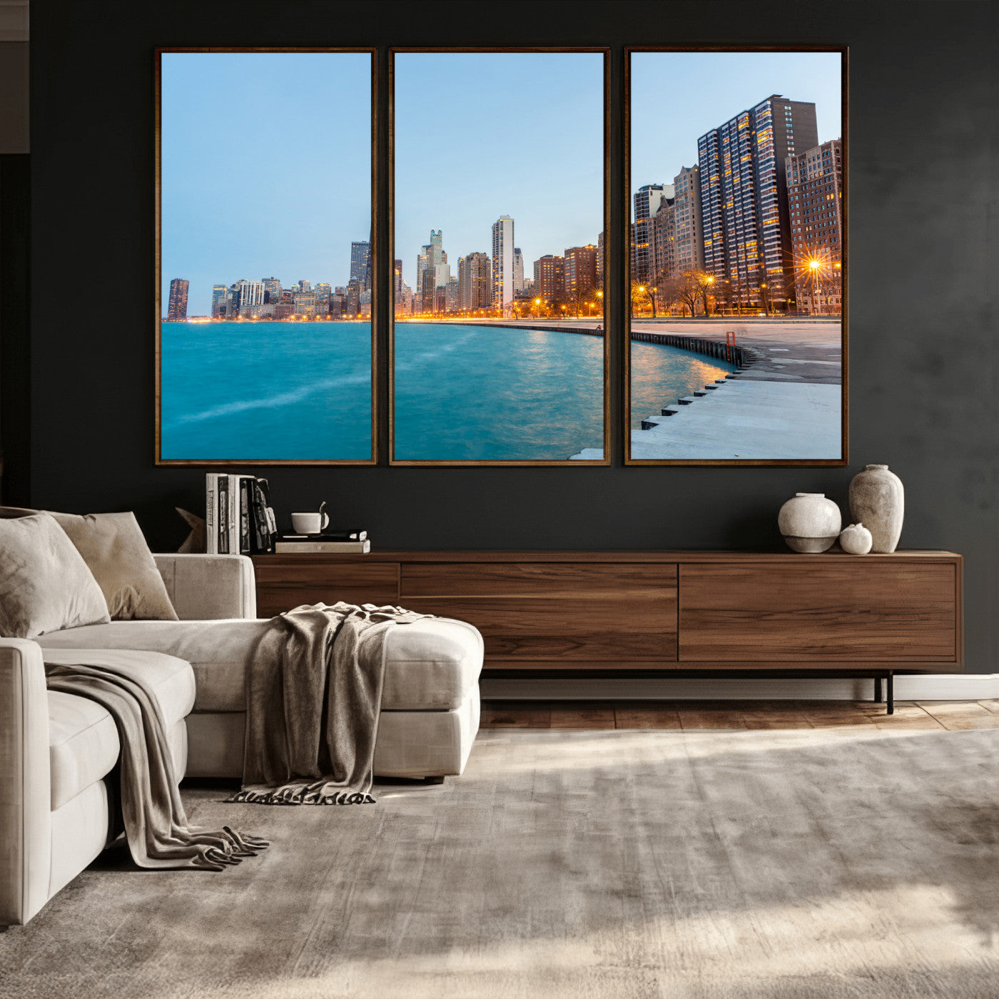 66780141-MGV-CV-36X24 - Chicago Wall Art Canvas Print, Chicago City Downtown Night Cityscape Print for Modern Urban Wall Decor