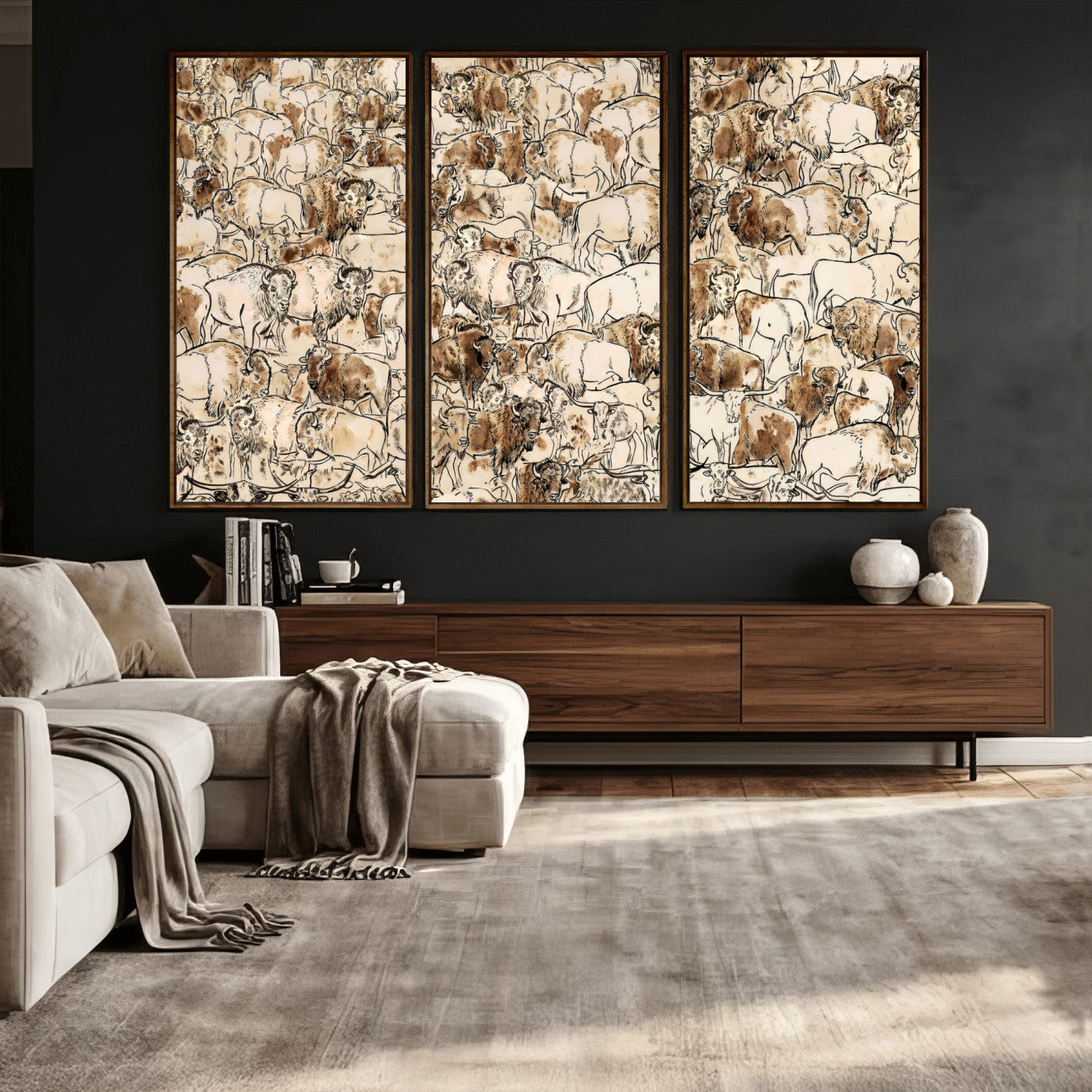 50142019-MGV-CV-36X24 - Farmhouse Animals Wall Art Canvas Print - Abstract Farm Animal Drawing Mid-Century Wall Art for Cabin Decor