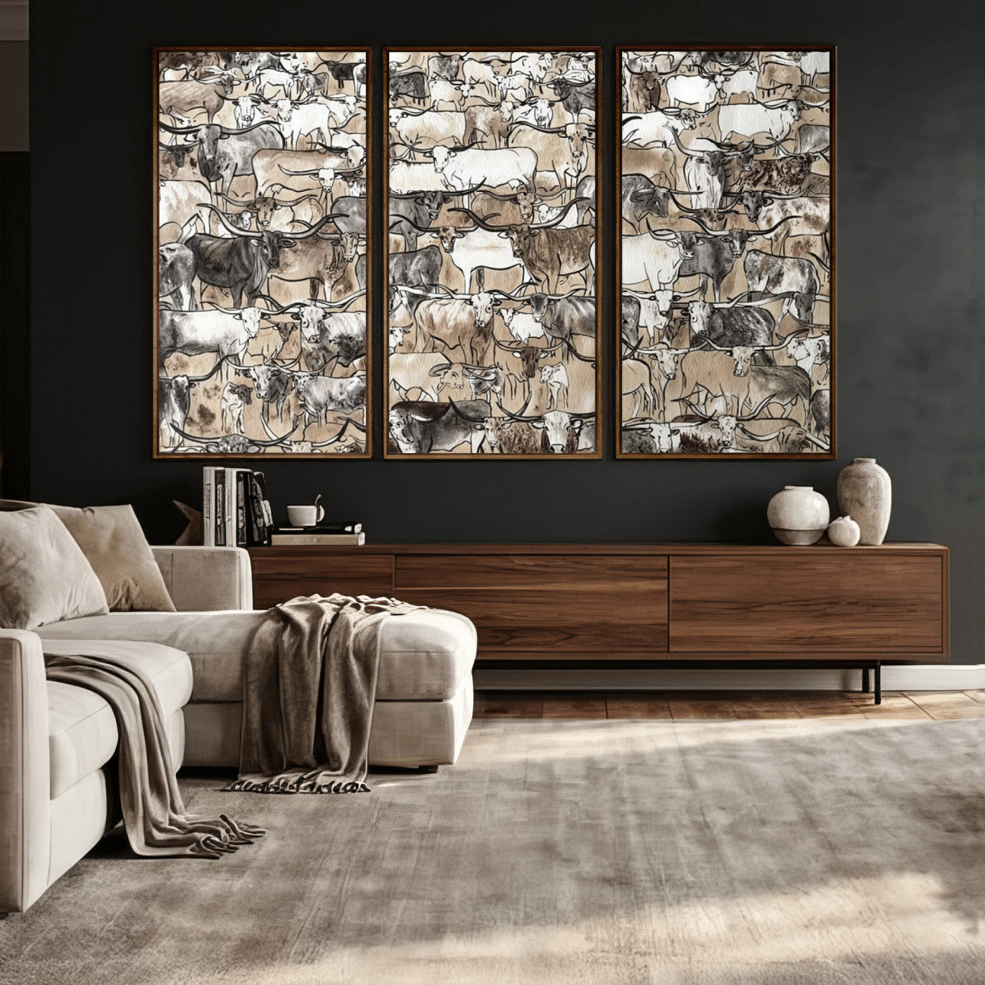 64368752-MGV-CV-36X24 - Farmhouse Animals Wall Art Canvas Print - Abstract Farm Animal Drawing Mid-Century Wall Art for Cabin Decor