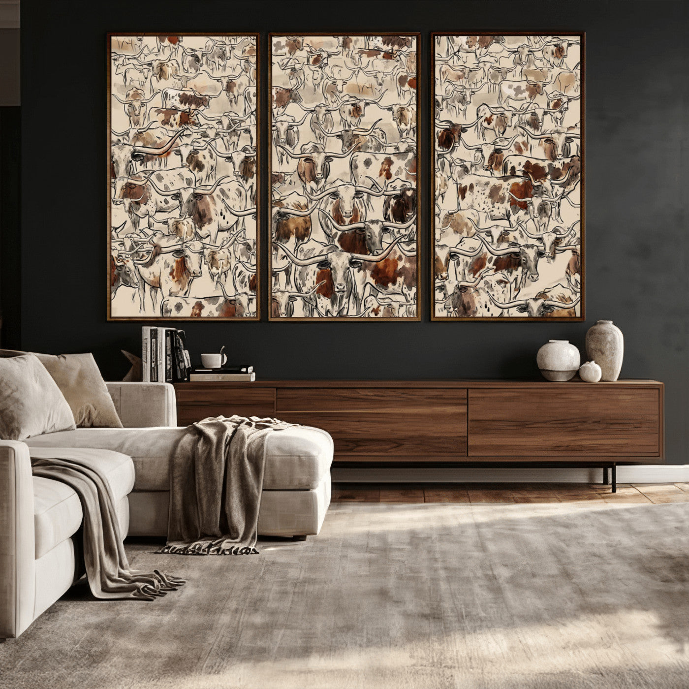 94808502-MGV-CV-36X24 - Farmhouse Animals Wall Art Canvas Print - Abstract Farm Animal Drawing Mid-Century Wall Art for Cabin Decor