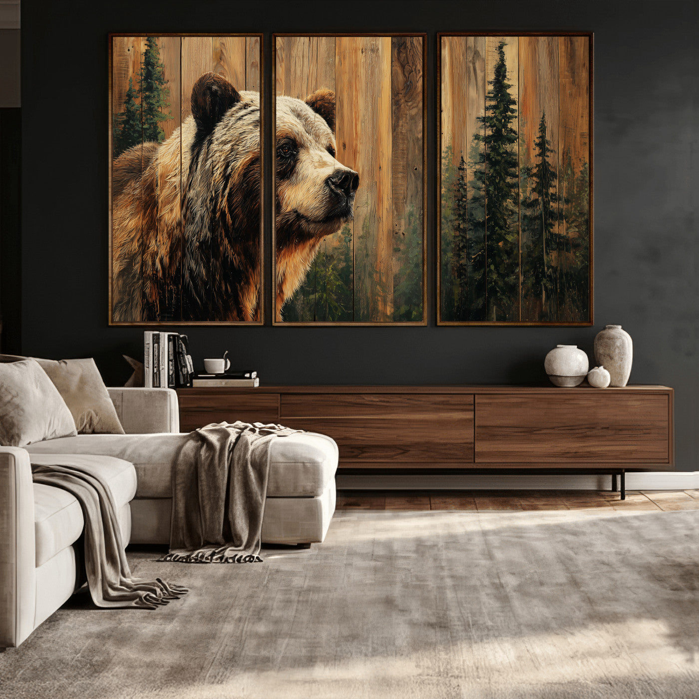 75645180-MGV-CV-36X24 - Grizzly Bear Wall Art Canvas Print, Rustic Wildlife Bear Artwork, Forest Animal Painting, Cabin Lodge Nature Wall Decor