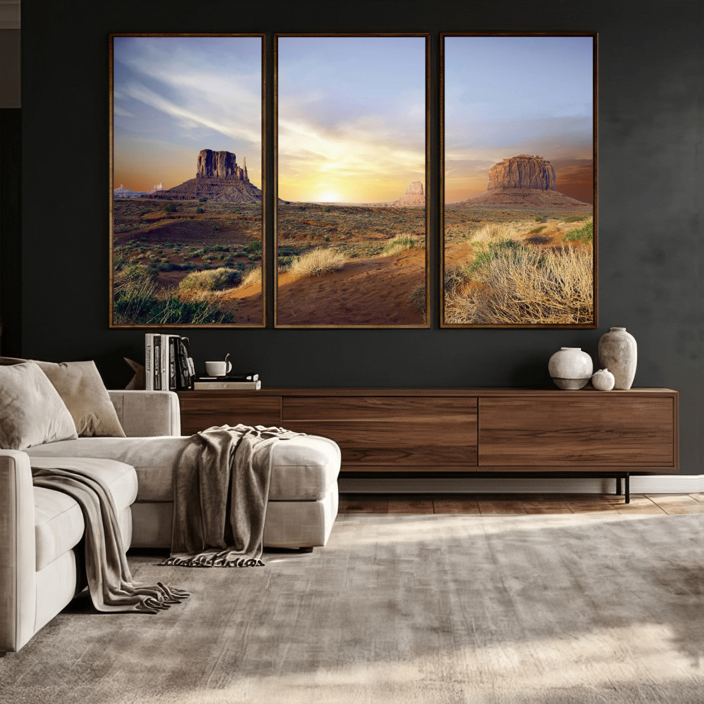 14901845-MGV-CV-36X24 - Monument Valley Desert Landscape Wall Art Canvas Print, Southwest Desert Rock Formation Canvas Print, Western Red Rock Panorama Art Printing