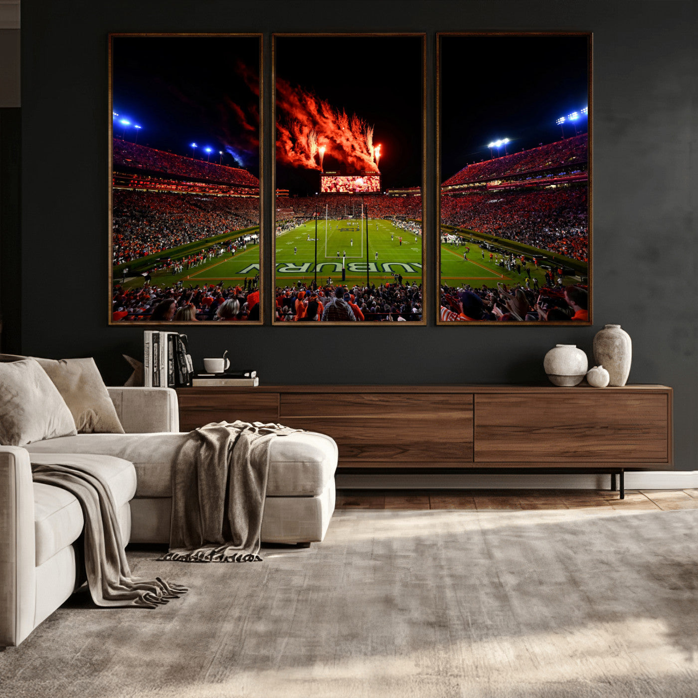 81918884-MGV-CV-36X24 - Auburn Stadium Wall Art Canvas Print, College Football Night Game Crowd, Jordan Hare Stadium Artwork