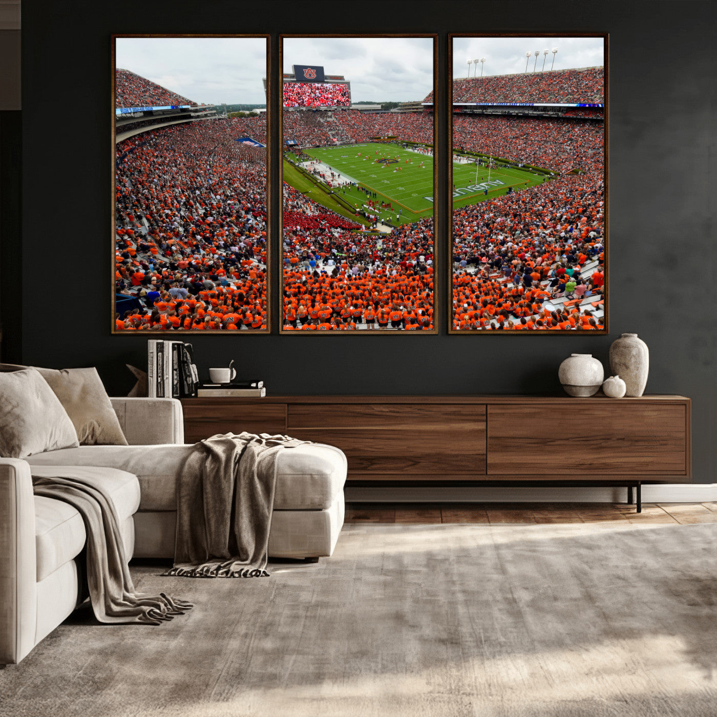 82562490-MGV-CV-36X24 - Auburn Stadium Sunset Wall Art Canvas Print, Jordan Hare Stadium Game Day Crowd, Auburn Tigers Football Artwork