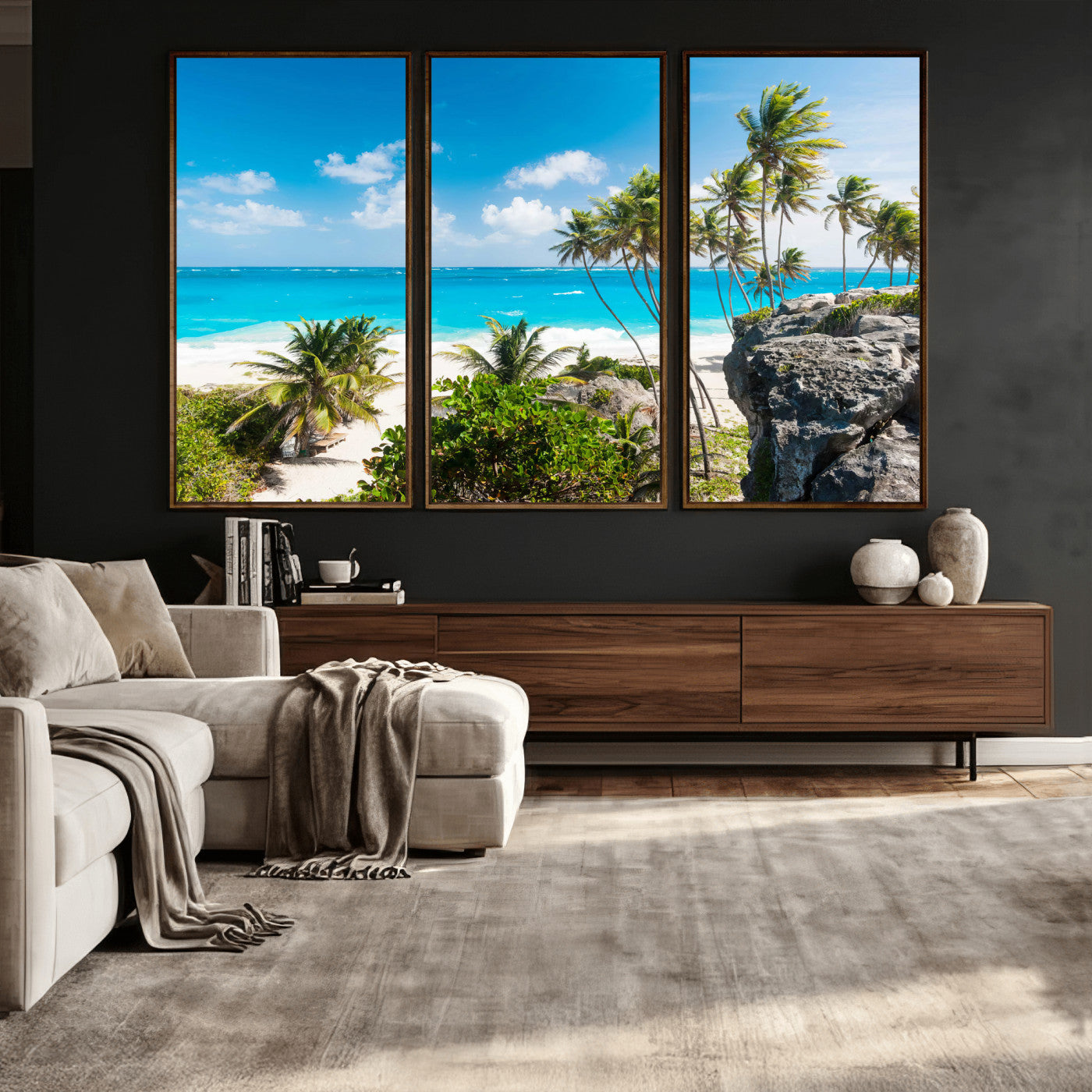 98605610-MGV-CV-36X24 - Tropical Beach Wall Art Canvas Print, Palm Tree Ocean Landscape Photography, Caribbean Coastal Artwork