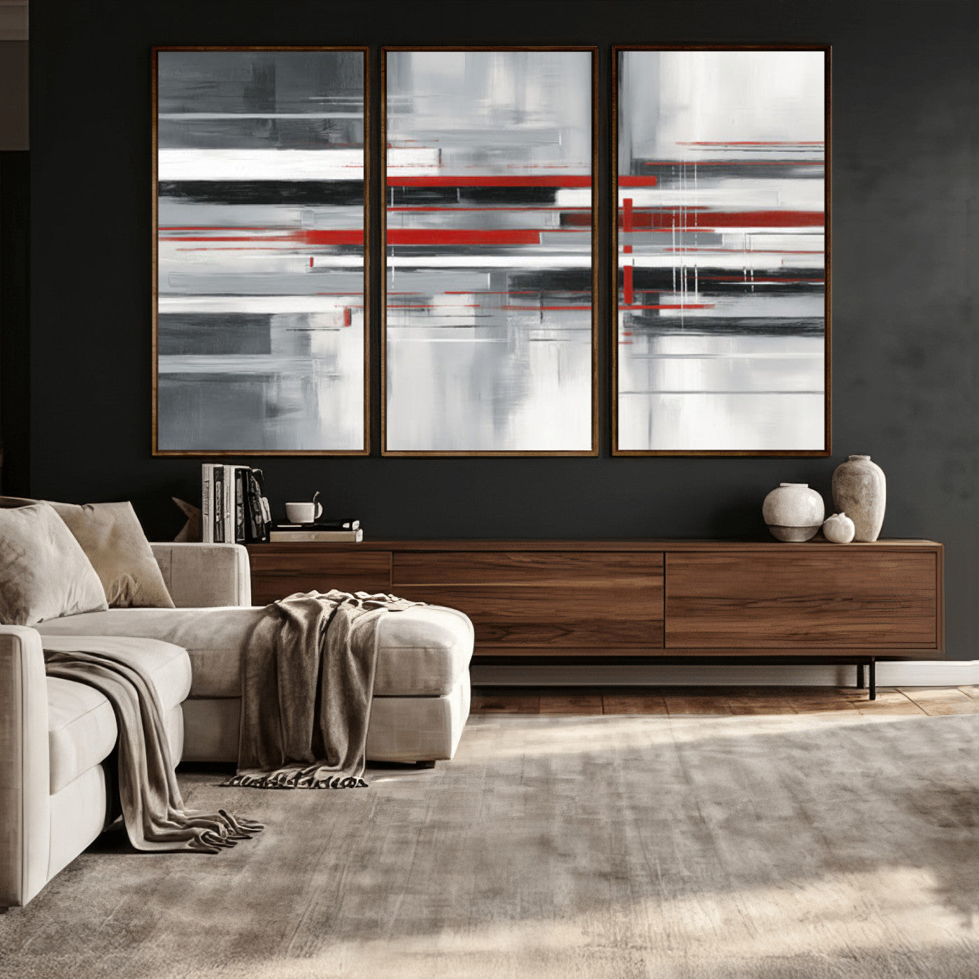 62640681-MGV-CV-36X24 - Gray Red Abstract Wall Art Canvas Print, Modern Abstract Canvas Wall Decor for Contemporary Living Room and Office