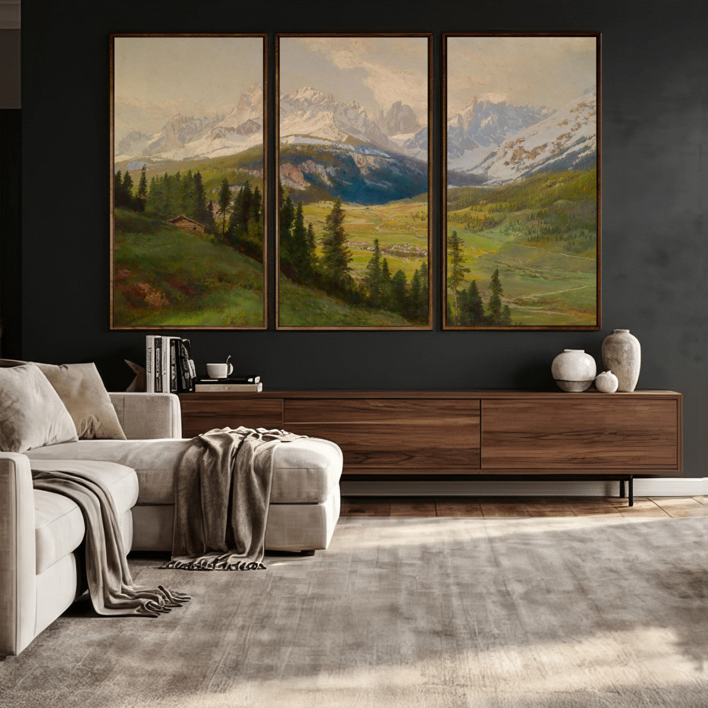 60864994-MGV-CV-36X24 - Konrad Petrides View From Mount Helm Wall Art Canvas Print - Watercolor Sexten and the Sextener Sonnenuhr Art Canvas Print