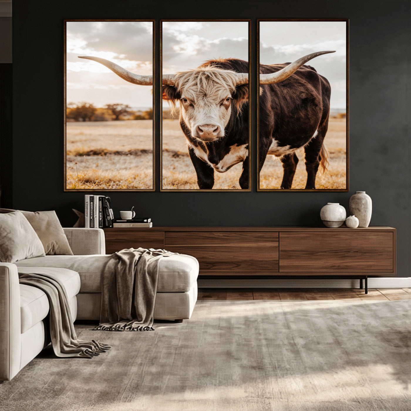 88230279-MGV-CV-36X24 - Texas Longhorn Bull Rustic Wall Art Canvas Print, Western Cattle Photography Canvas Print, Ranch Farm Animal Western Art Printing