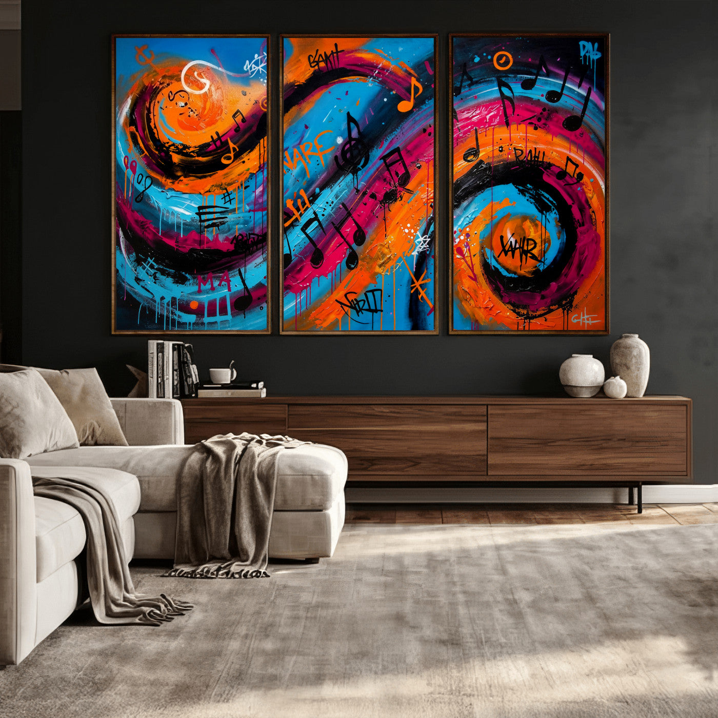 34936518-MGV-CV-36X24 - Geometric Abstract Wall Art Canvas Print, Orange Blue Abstract Expressionist Painting Print, Modern Geometric Abstract Canvas Art