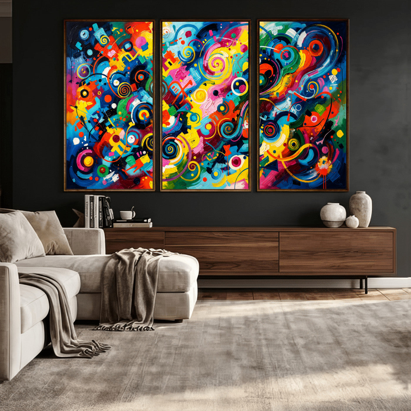 4712069R1-MGV-CV-36X24 - Geometric Abstract Wall Art Canvas Print, Bold Color Abstract Expressionist Painting Print, Modern Geometric Abstract Canvas Art