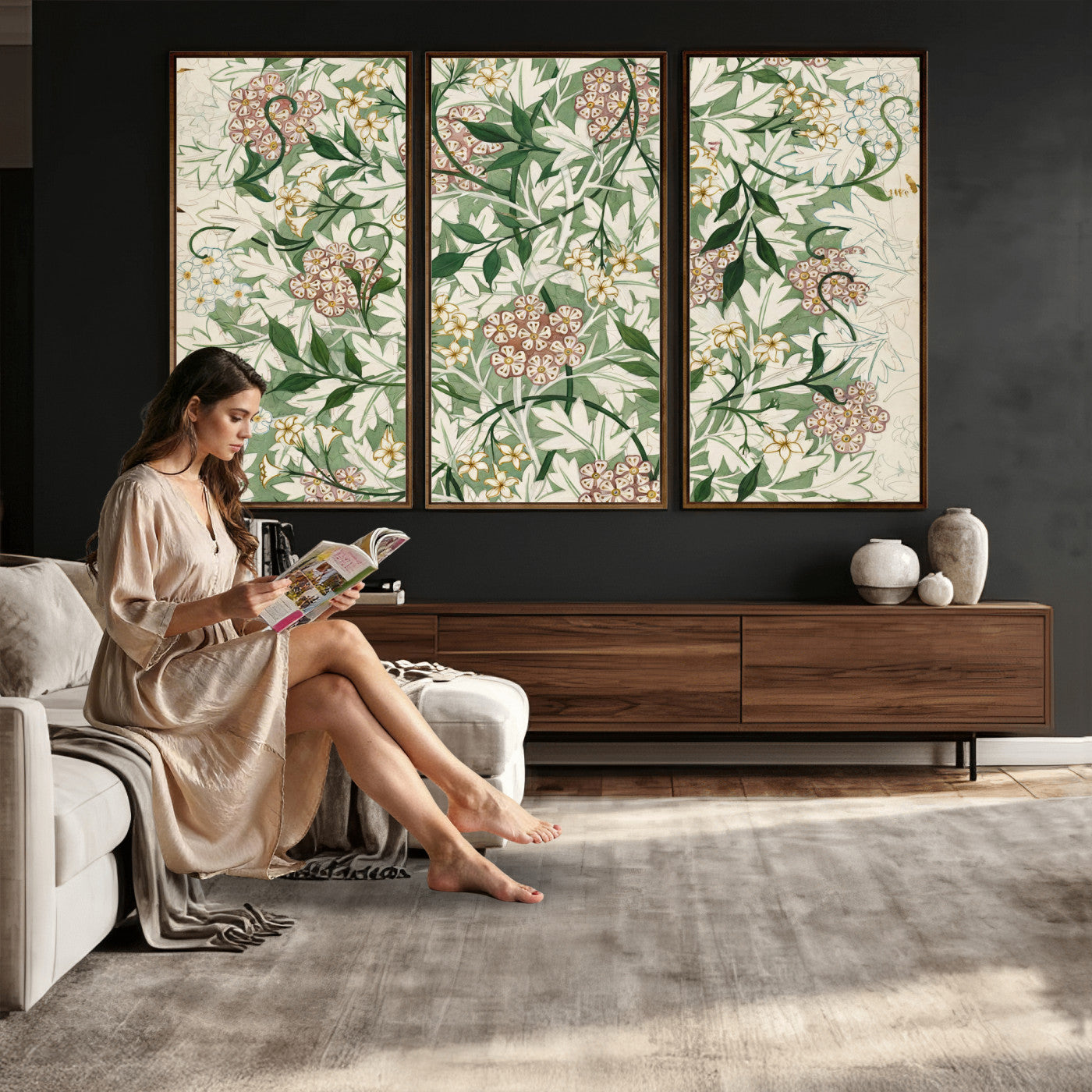 33560597-MGV-CV-36X24 - William Morris Jasmine 1872 Canvas Wall Art — Arts and Crafts Botanical Print | Vintage Green Floral Decor | Cottagecore Gift | Classic Art