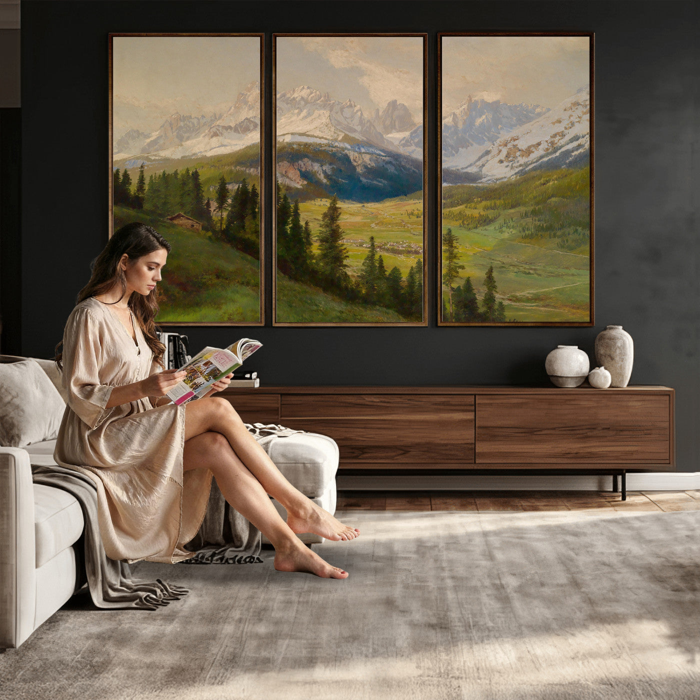 23120262-MGV-CV-36X24 - Konrad Petrides View from Mount Helm Canvas — Austrian Alpine Oil Painting Print | Tyrol Dolomites Mountain Wall Art | Vintage Landscape Gift