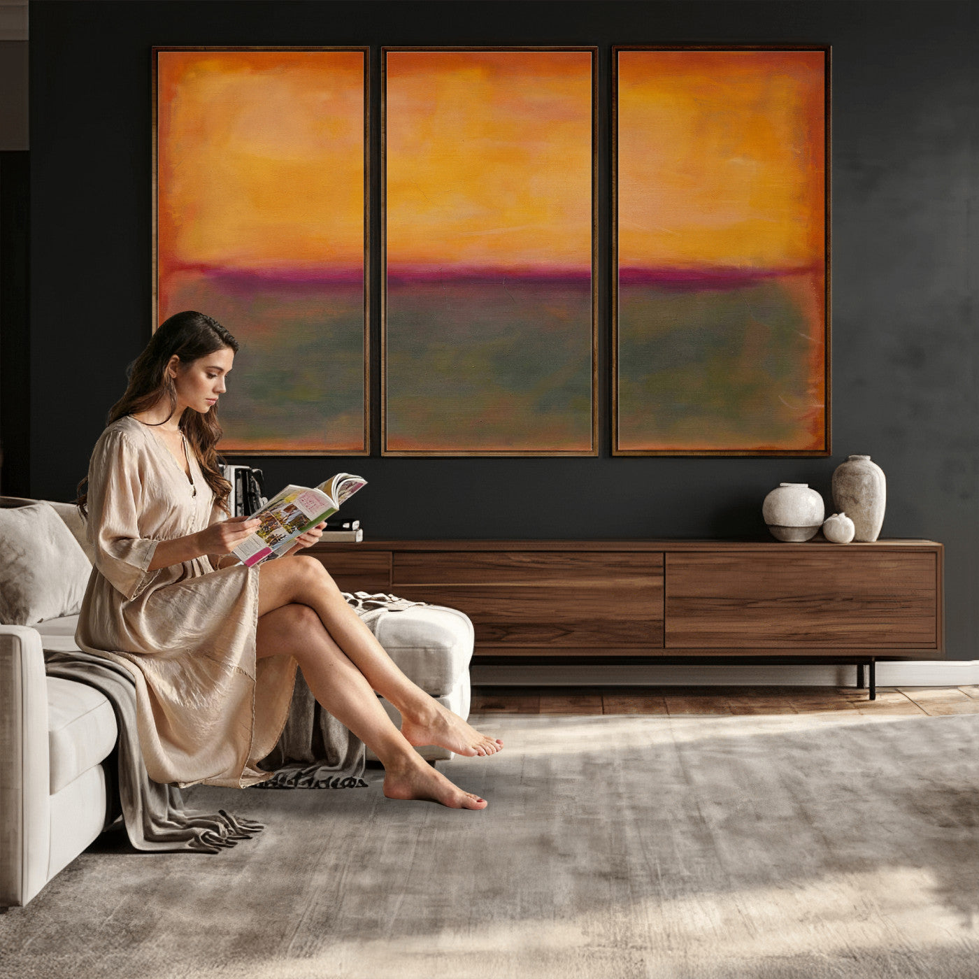 21628300-MGV-CV-36X24 - Abstract Color Field Wall Art Canvas Print, Framed Minimalist Horizon Artwork for Living Room Bedroom Office