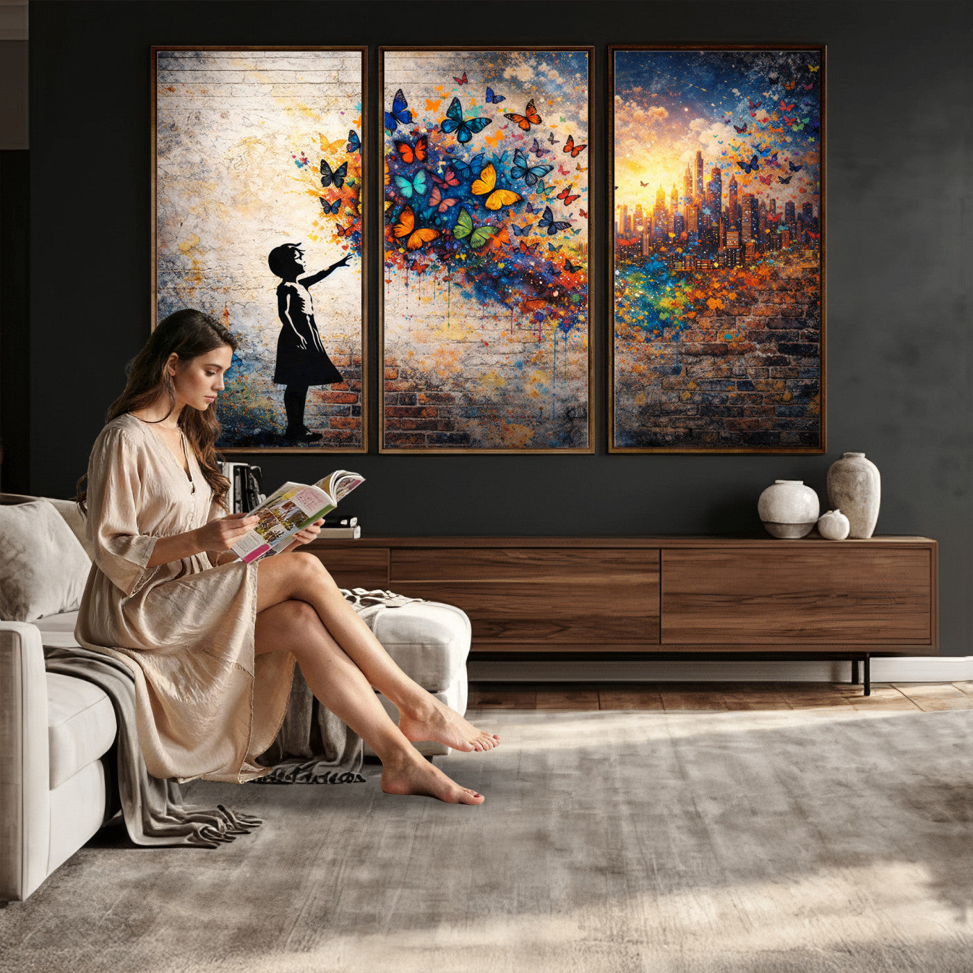 21540821-MGV-CV-36X24 - Banksy Girl Wall Art Canvas Print for Living Room Decor