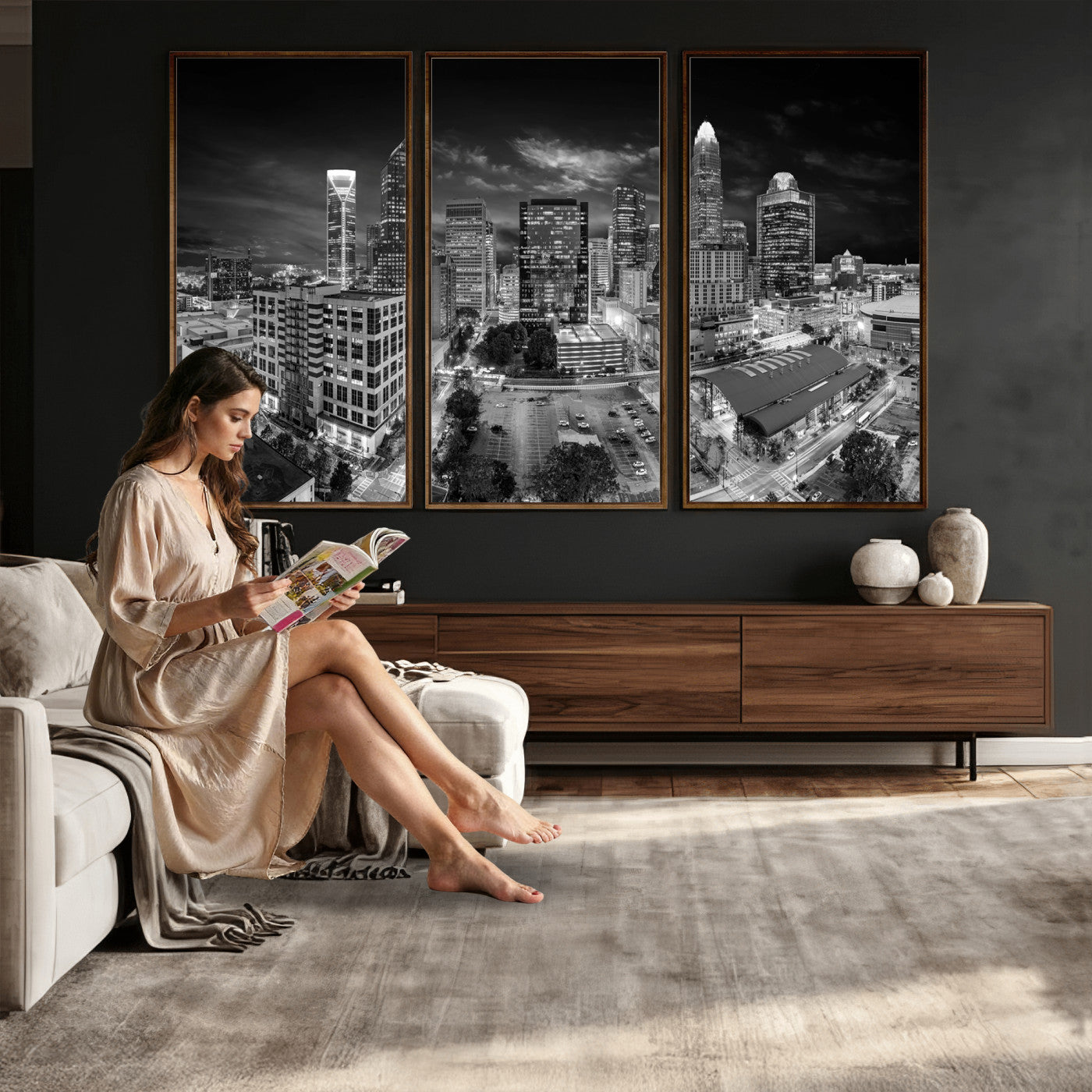 60105075-MGV-CV-36X24 - Charlotte Skyline Canvas Wall Art Print – North Carolina Cityscape Photography Print