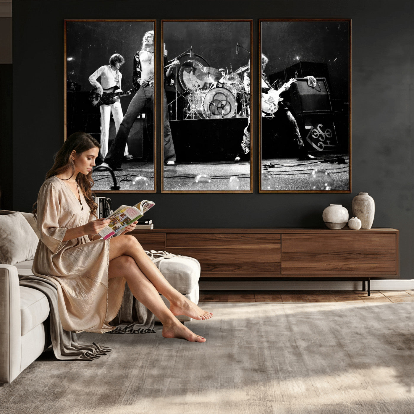87313532-MGV-CV-36X24 - ed Zeppelin Live Concert Canvas Wall Art, Classic Rock Band Photography Print, Vintage Music Stage Performance Artwork
